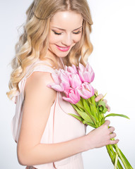 Woman with tulip bouquet