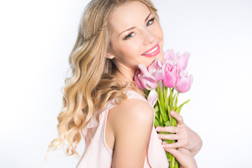 Woman with tulip bouquet