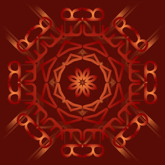 Abstract mandala on deep red background with gradients