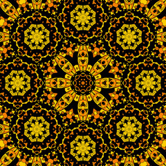 Endless mandala design. Yellow coloured endless tiled pattern.