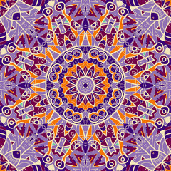 Violet color mandala. Symmetry asian pattern