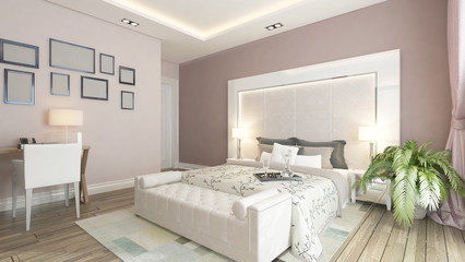 Fototapeta na wymiar A 3d rendering of modern bedroom with pink wall