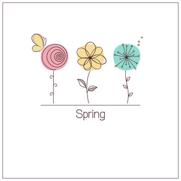 Cute and funny stylized flowers for spring design