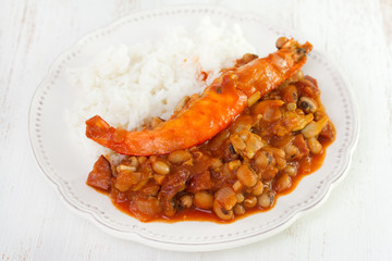 beans with seafood and rice