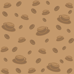 Vector illustration. Background with coffee beans and cups.