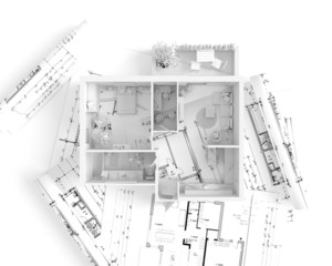 House plan top view - interior design - 78397987