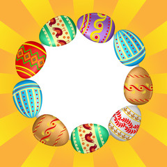 Greeting Easter card with decorative eggs arranged in a circle