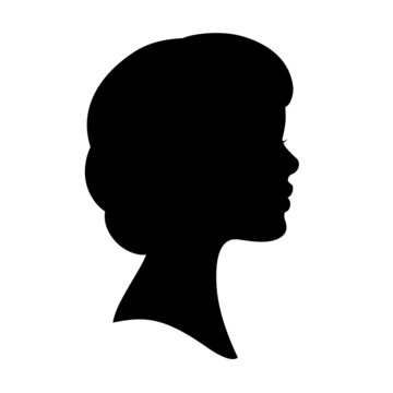 Vector black silhouette of woman face profile. Wavy bob haircut.