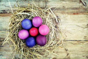 Osterkarte - Osternest auf Holz