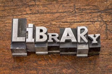 library word in metal type