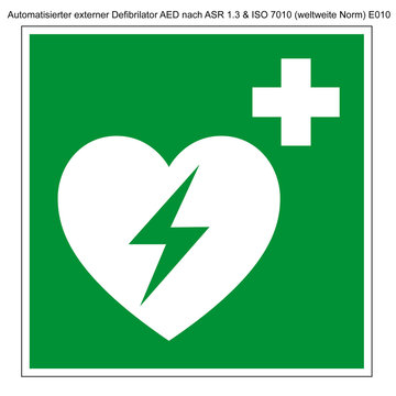 Difibrilator, AED Vorlage Schild nach ASR 1.3 und Din 7010