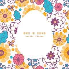 Vector colorful oriental flowers Easter egg sillhouette frame