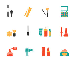 Hairstyling and makeup flat icons