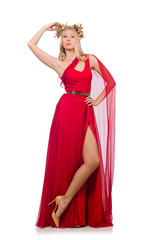 Woman in fashion clothing isolated on white