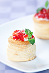 Strawberry Tart with Fresh Cream in Puff Pastry