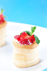 Strawberry Tart with Fresh Cream in Puff Pastry