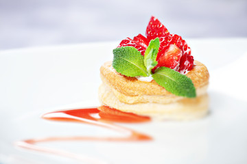 Strawberry Tart with Fresh Cream in Puff Pastry
