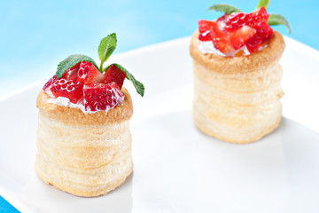 Strawberry Tart with Fresh Cream in Puff Pastry