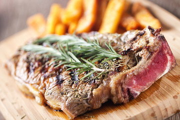 Grilled beefsteak with french fries