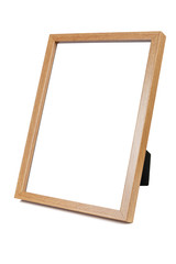 Wooden empty photo frame on white background