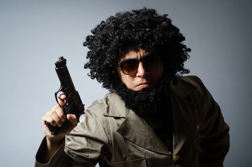 Funny soldier in military concept