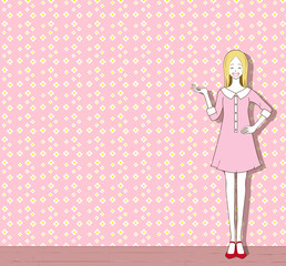 女性　紹介　笑顔　花柄