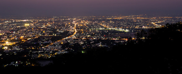 Naklejka premium ChiangMai night view in viewpoint of Doi Suthep, Thailand