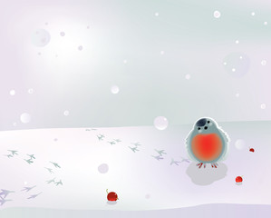 Bullfinch and berries in winter