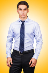 Male model with shirt isolated on white