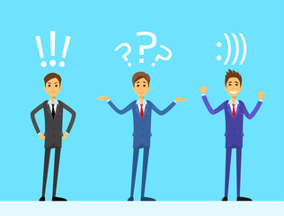 business man emotions set with exclamation, question mark and