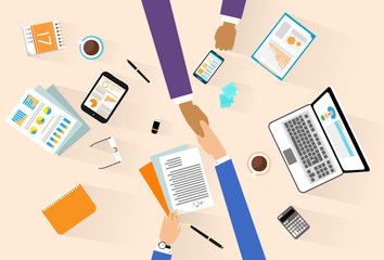 Business people handshake meeting signing agreement, businessmen