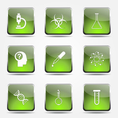 Science Instruments Square Vector Green Icon Design Set