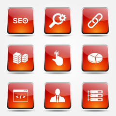 SEO Internet Sign Square Vector Orange Icon Design Set 11