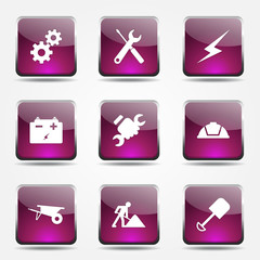 Construction Tools Square Vector Pink Icon Design Set