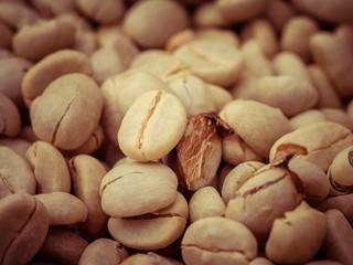 green coffee beans macro with filter effect retro vintage style