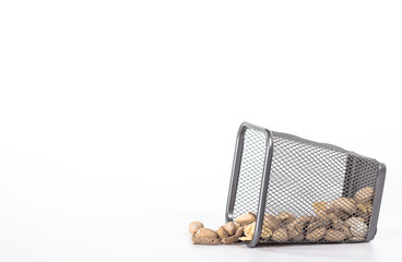 isolated trash bin with food waste