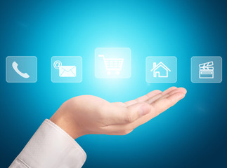 modern social buttons in  hand