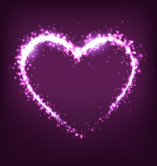 Sparkling heart on violet background
