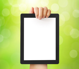  holding touch screen tablet