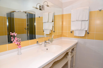 Bathroom interior fragment with a big mirror