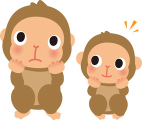 猿,親のマネをする子ザル