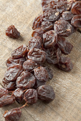 Twig of muscat raisins close up