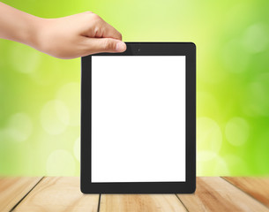  holding touch screen tablet