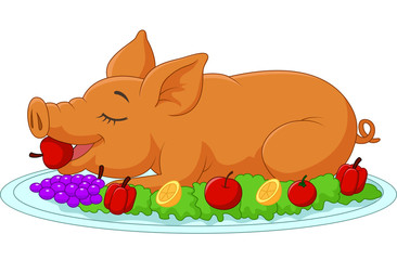 Cartoon drilled suckling pig on a plate