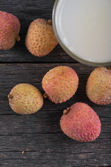 Fresh whole lychee fruits and juice from above