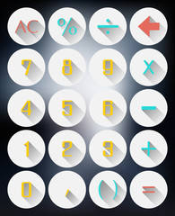 calculator interface icons flat design with long shadows effect