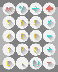 calculator interface icons flat design with long shadows effect