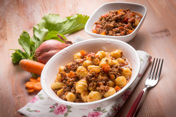 homemade gnocchi with ragout sauce