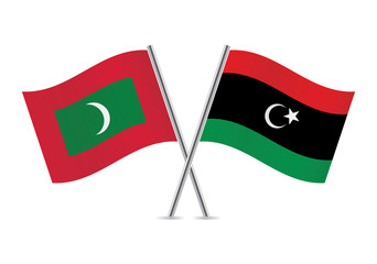 Libyan and Maldives flags. Vector illustration.