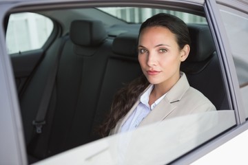 Unsmiling businesswoman looking at camera
